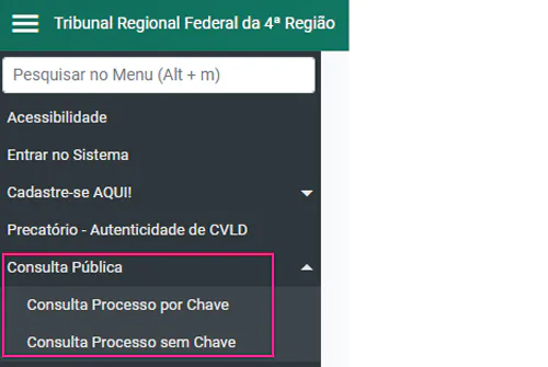 Captura de tela mostrando o processo de consulta precatório TRF4