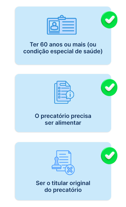 esquema mostrando os três requisitos simultaneamente necessários num precatório de idoso para ter direito à superpreferência