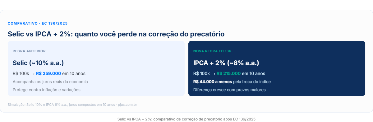 Diagrama comparando as regras de precatorios antes e depois da EC 136/2025
