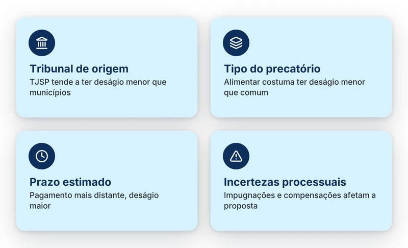 Fatores que influenciam o deságio na cessão de crédito: tribunal de origem, tipo do precatório, prazo estimado e incertezas