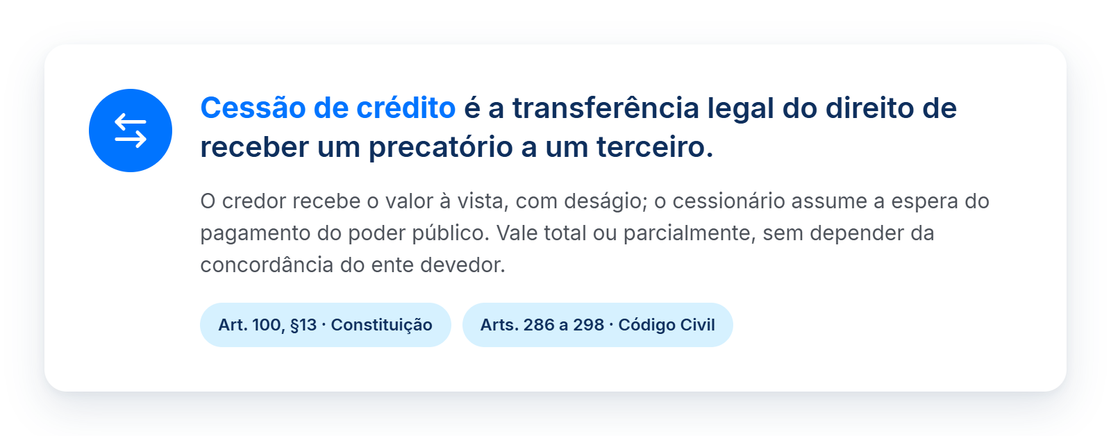 O que é cessão de crédito de precatório: transferência legal do direito de receber a um terceiro