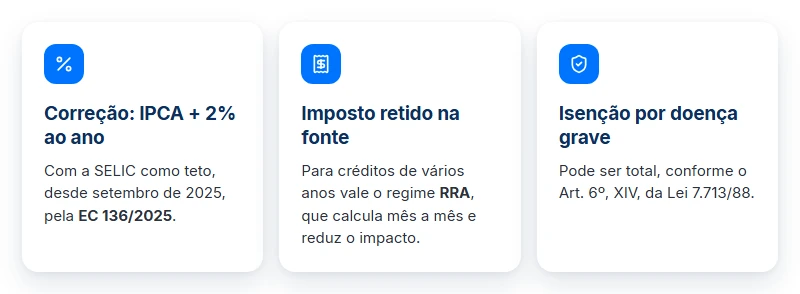 Como o valor do precatório INSS é corrigido e tributado: IPCA mais 2% ao ano, RRA e isenção