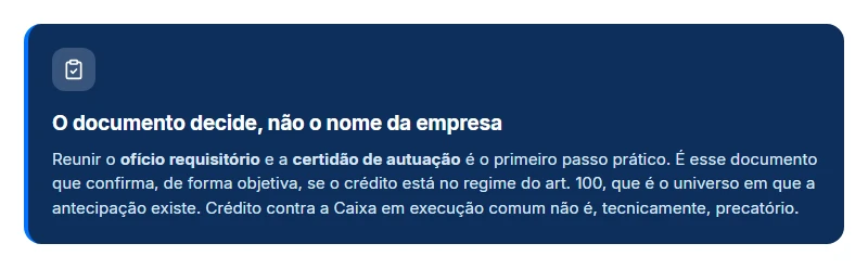 O ofício requisitório e a certidão de autuação decidem se o precatório de estatais correios caixa pode ser antecipado