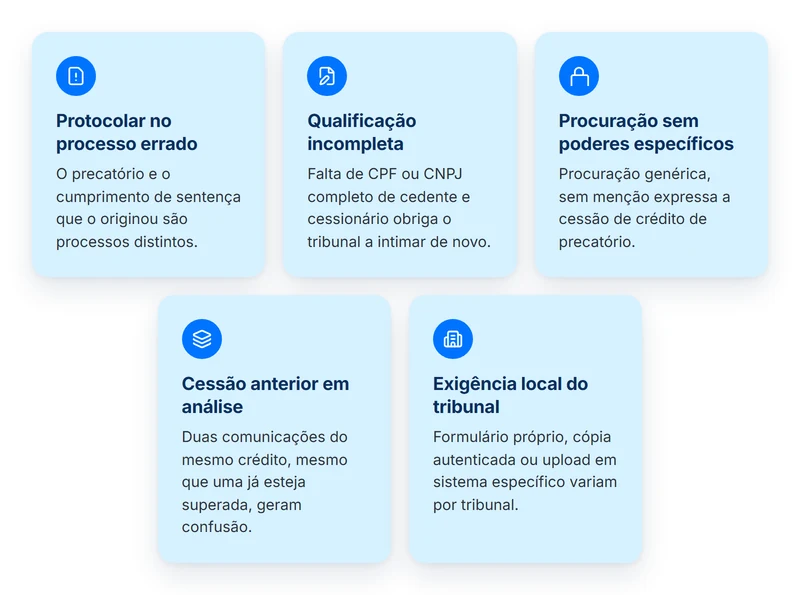 Cinco erros que atrasam a homologação da cessão de precatório, do processo errado à exigência local