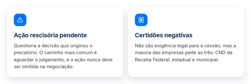 Ação rescisória pendente e certidões negativas, dois fatores que podem atrapalhar a antecipação do meu precatório.