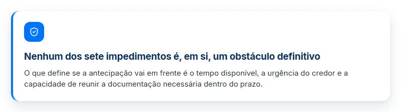 Conceito sobre o que pode atrapalhar a antecipação do meu precatório: nenhum dos sete impedimentos é definitivo.